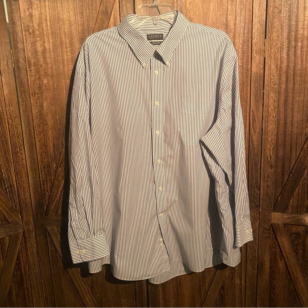 Ralph Lauren Navy and White Striped Button Down Shirt; 4XL; 20 34/35